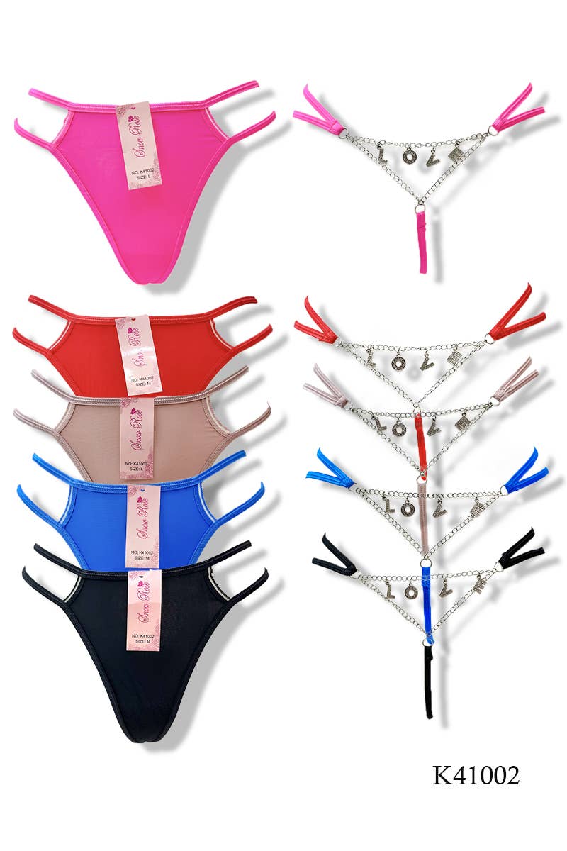 Tanga elegante com corrente e letras ‘LOVE’