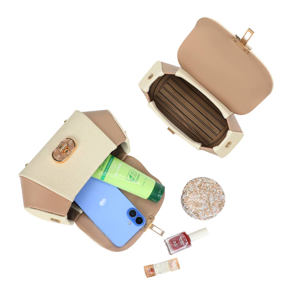 Bolsa Léa Gallantry com design estruturado em couro sintético e tecido texturizado