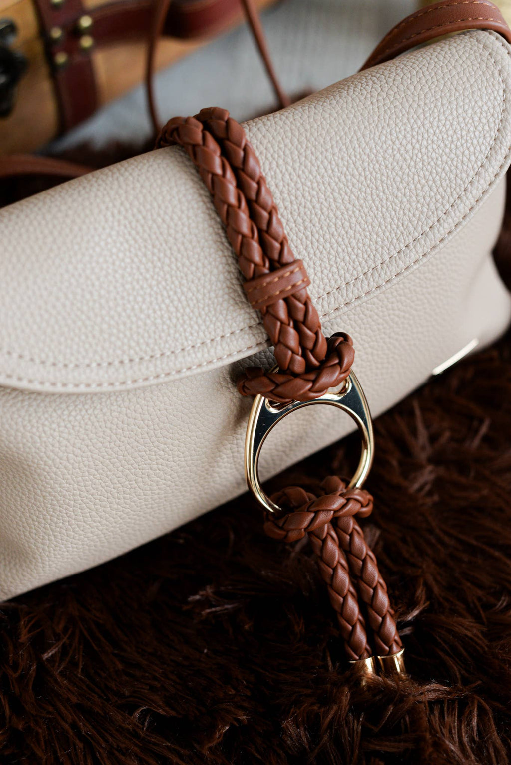 Bandoleira 2 Corpos Trança Missangas Bege