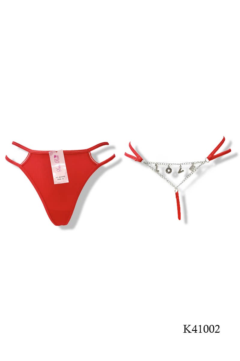 Tanga elegante com corrente e letras ‘LOVE’