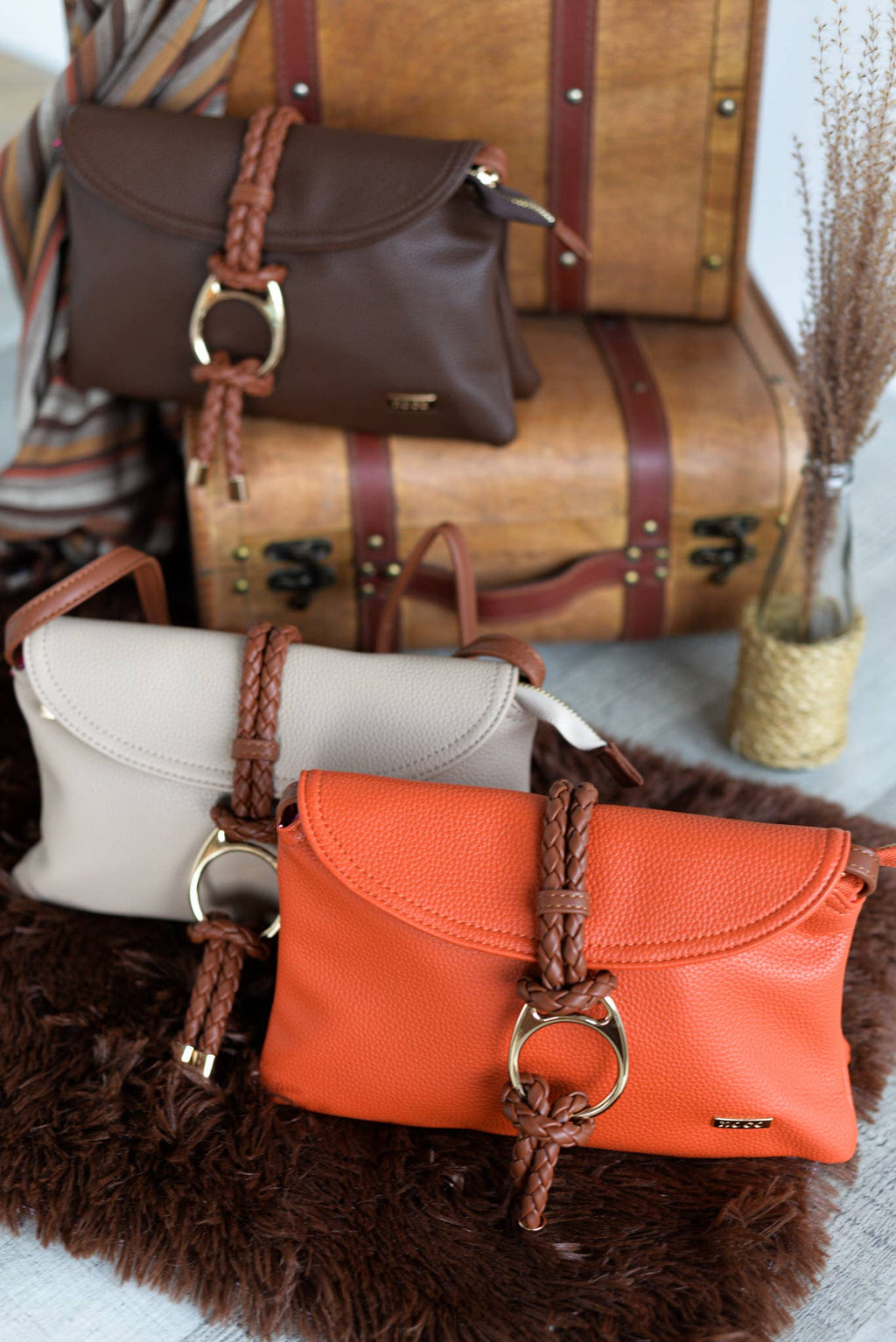 Bandoleira 2 Corpos Trança Missangas Bege