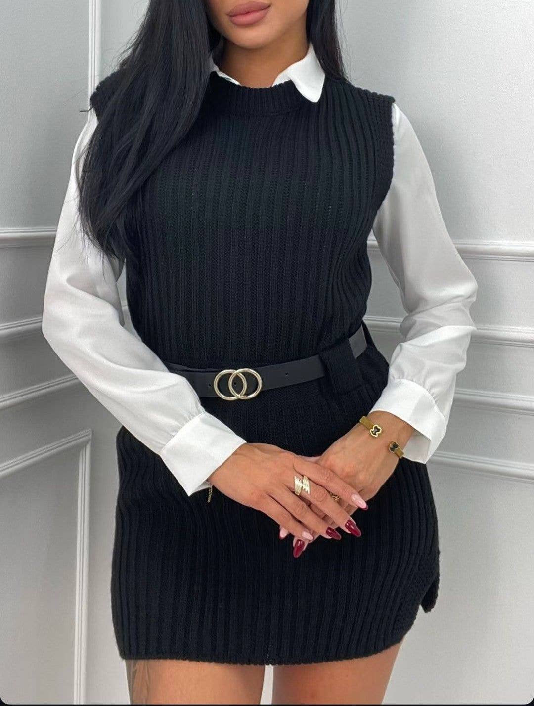 Camisola com camisa e cinto