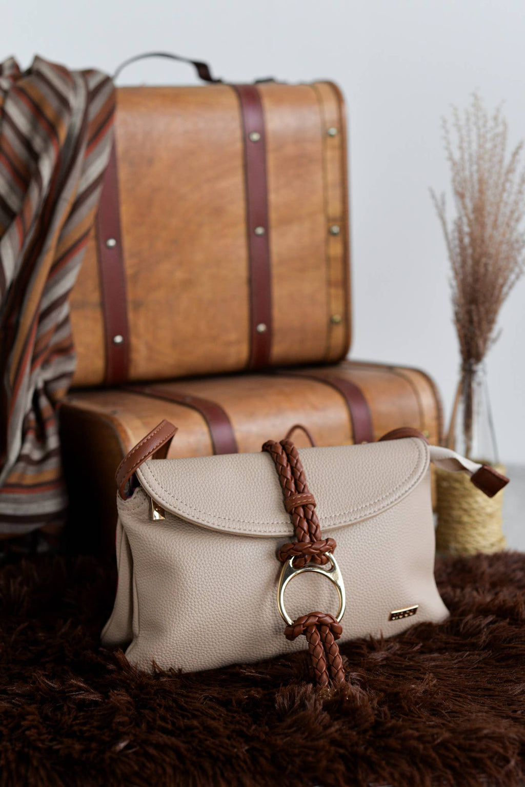 Bandoleira 2 Corpos Trança Missangas Bege