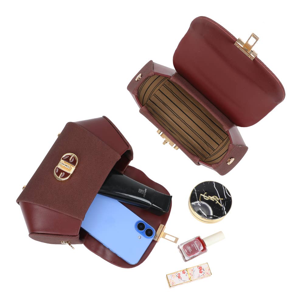 Bolsa Léa Gallantry com design estruturado em couro sintético e tecido texturizado